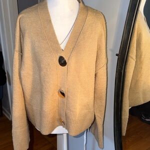 June Hudson Cozy Tan Button-Up Women's Sweater